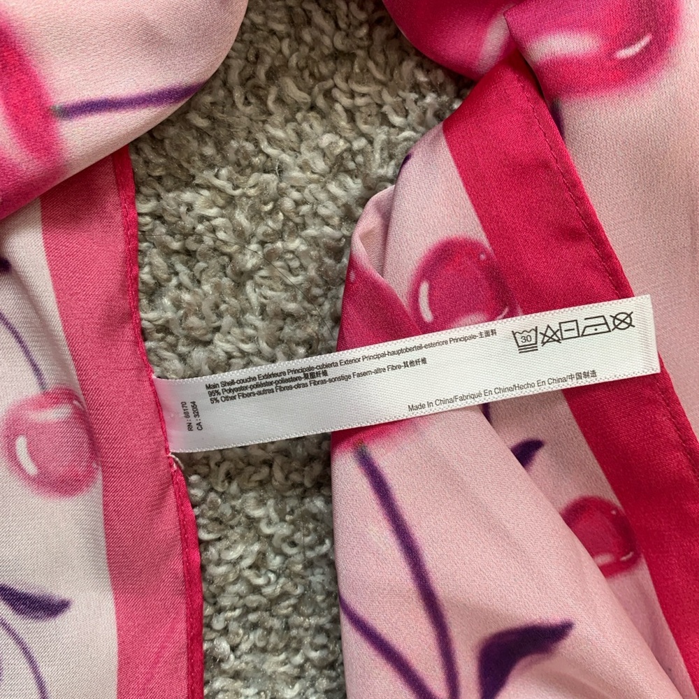 Urban Outfitters Pink Cherry Print Satin Scarf - Picture 3 of 6